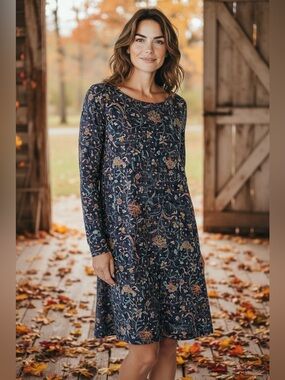 Peruvian Connection Mini Dress Blue Floral Moody Dark Romance Boho Long Sleeve M